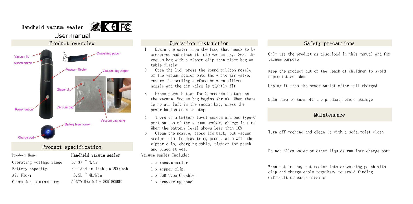 Handheld vacuum sealer to make food freshness last longer